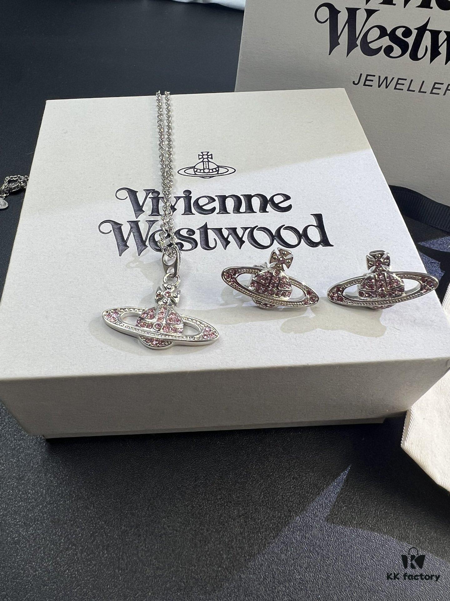 Lady Vengeance Pink Diamond Saturn Necklace and Stud Earrings Set In Stock