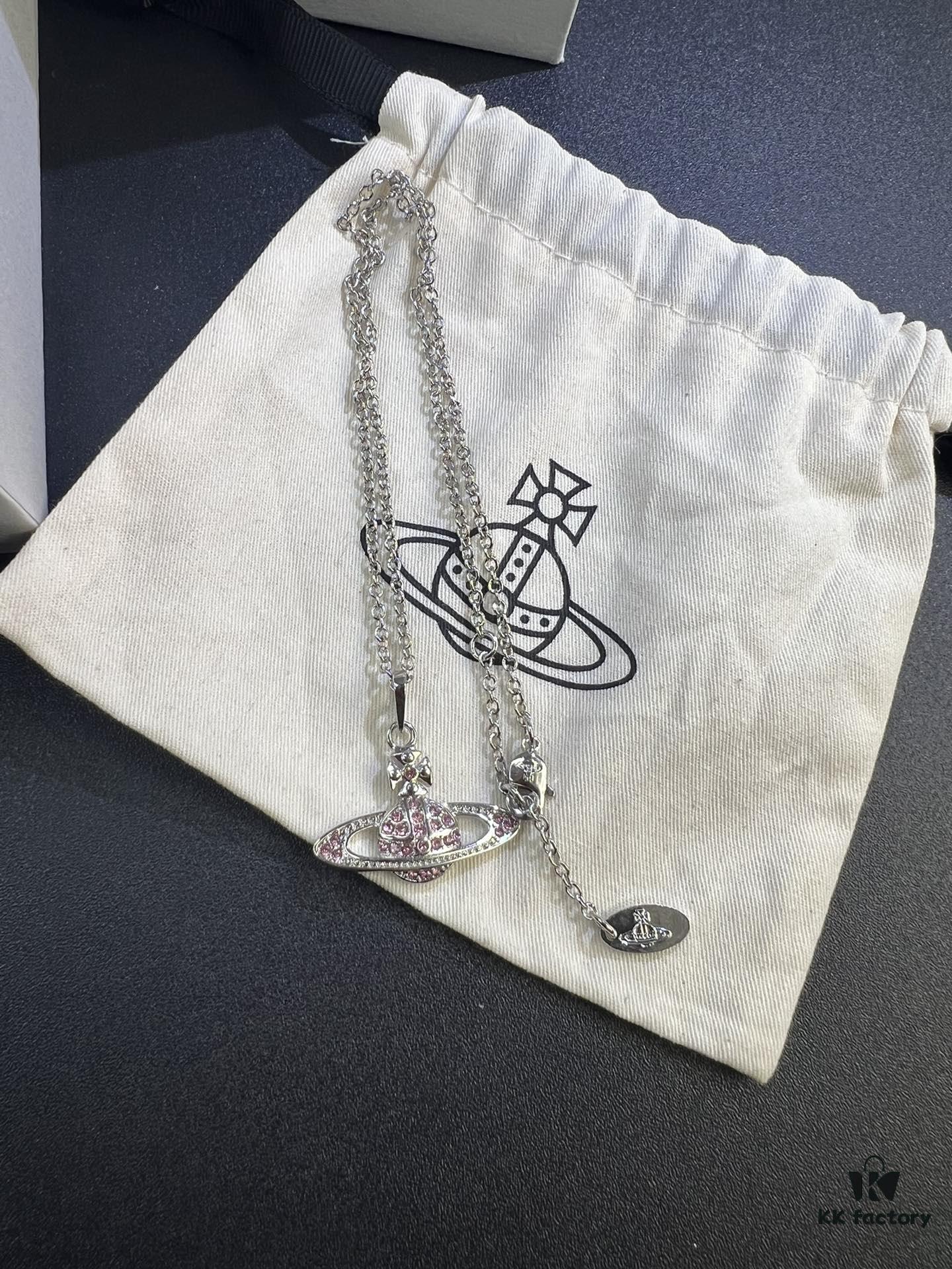 Lady Vengeance Pink Diamond Saturn Necklace and Stud Earrings Set In Stock