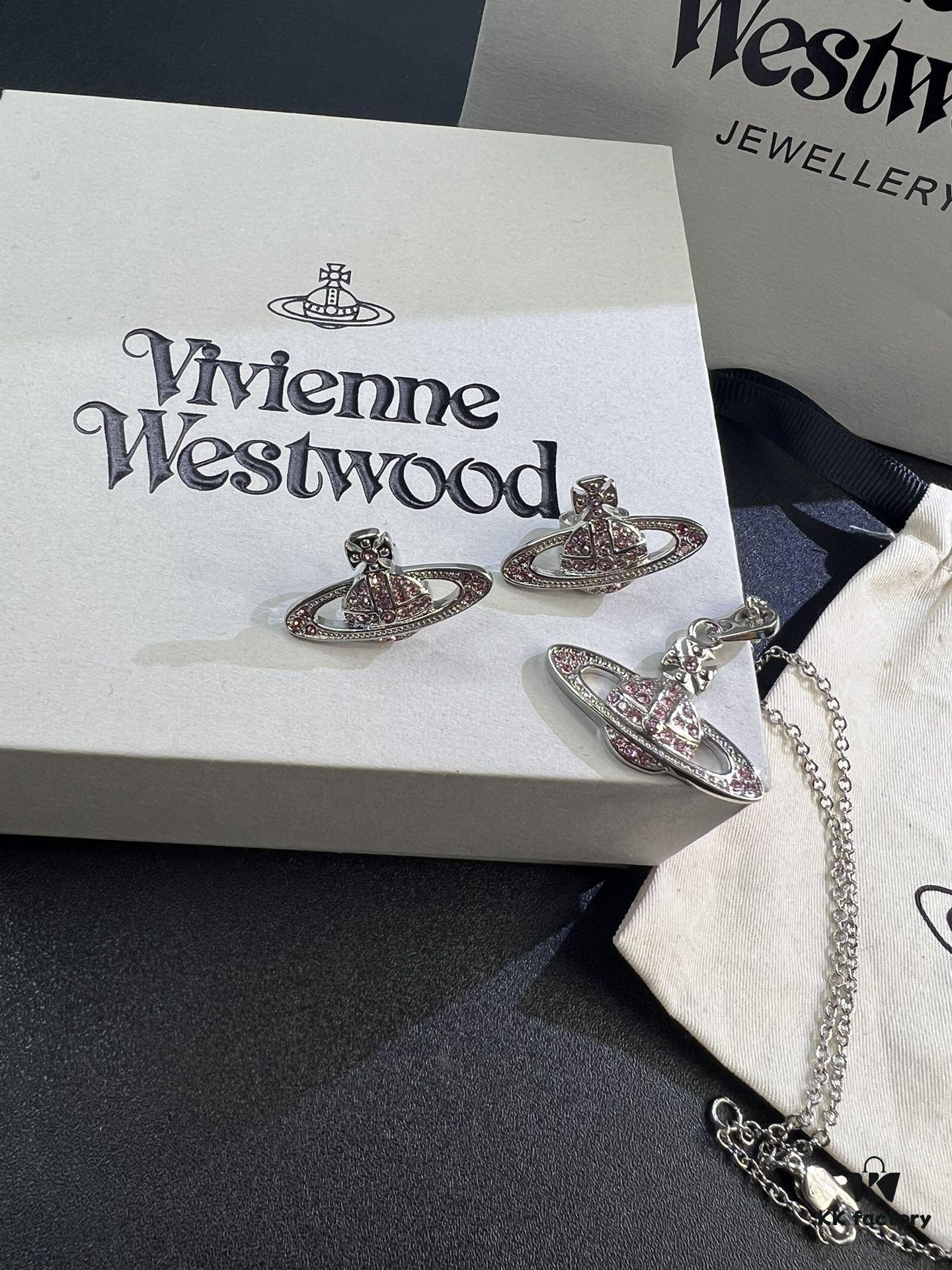 Lady Vengeance Pink Diamond Saturn Necklace and Stud Earrings Set In Stock