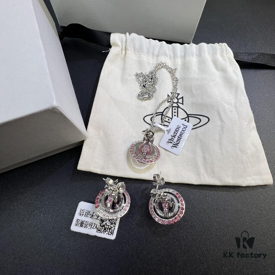 Vivienne Westwood Graduated Track Glass Pink Ball Necklace and Earrings Set