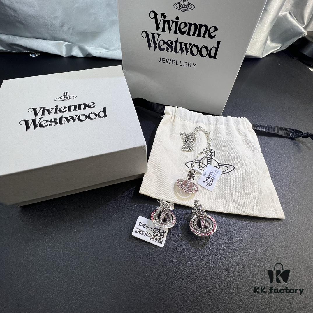 Vivienne Westwood Graduated Track Glass Pink Ball Necklace and Earrings Set