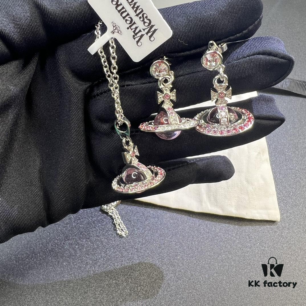 Vivienne Westwood Graduated Track Glass Pink Ball Necklace and Earrings Set