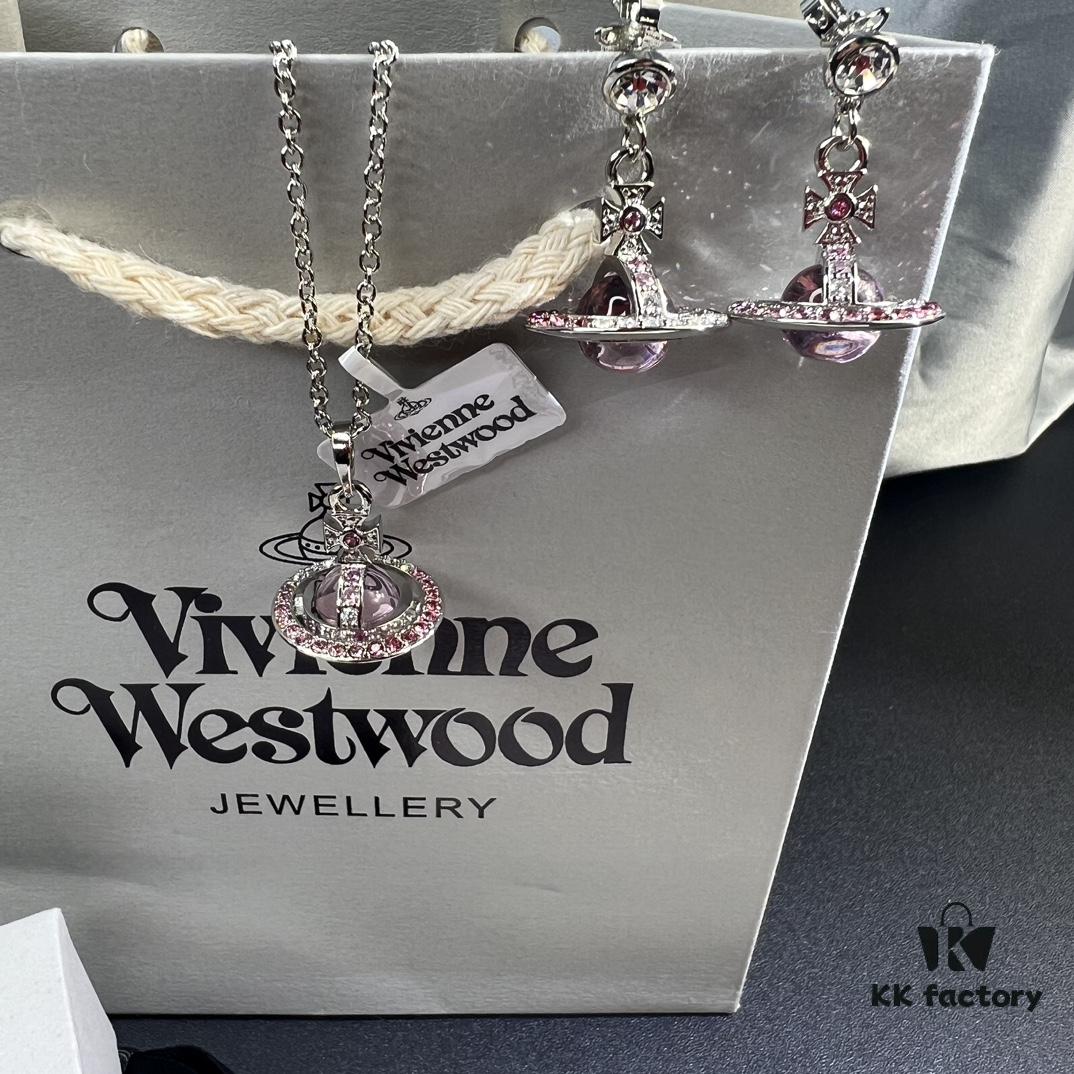 Vivienne Westwood Graduated Track Glass Pink Ball Necklace and Earrings Set