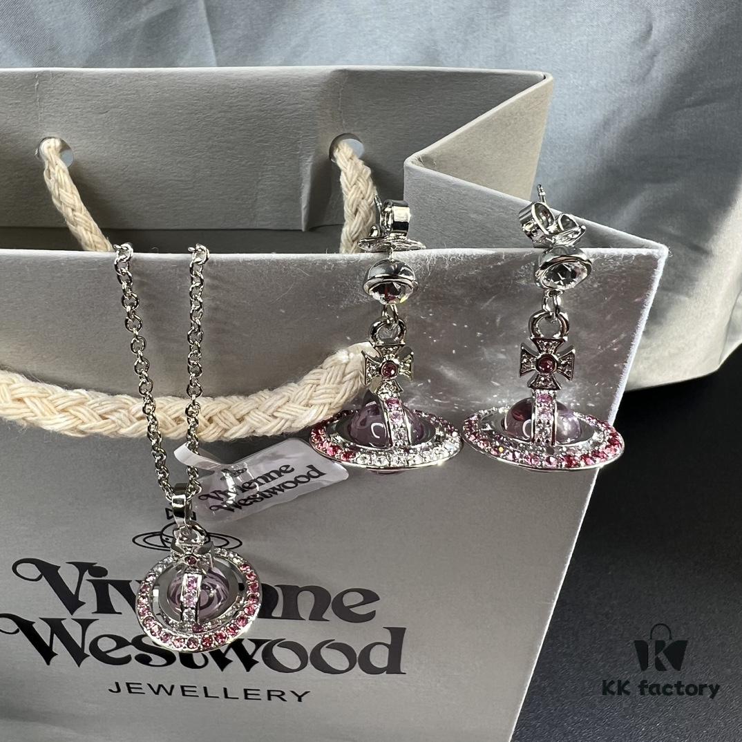 Vivienne Westwood Graduated Track Glass Pink Ball Necklace and Earrings Set