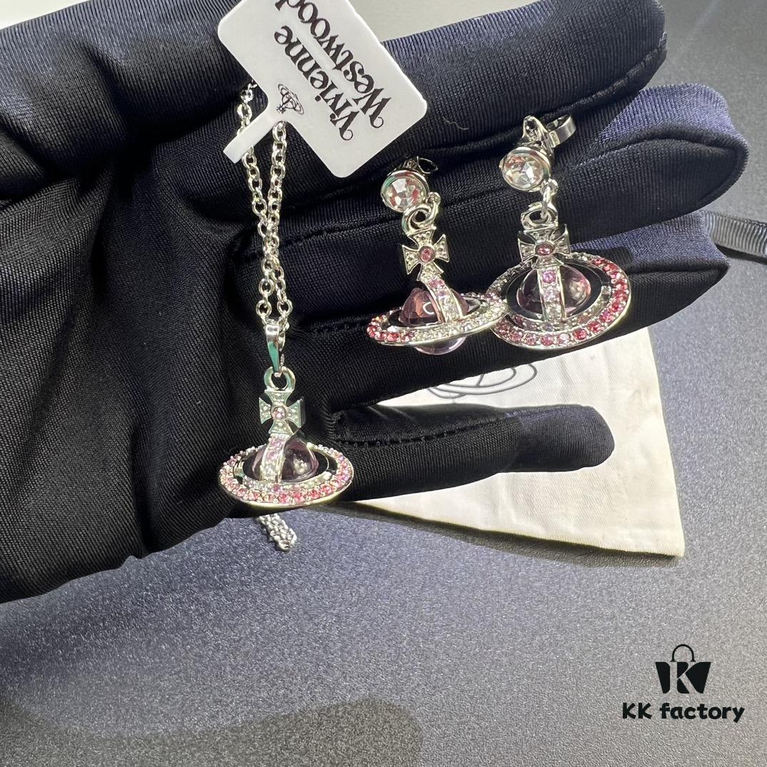 Vivienne Westwood Graduated Track Glass Pink Ball Necklace and Earrings Set