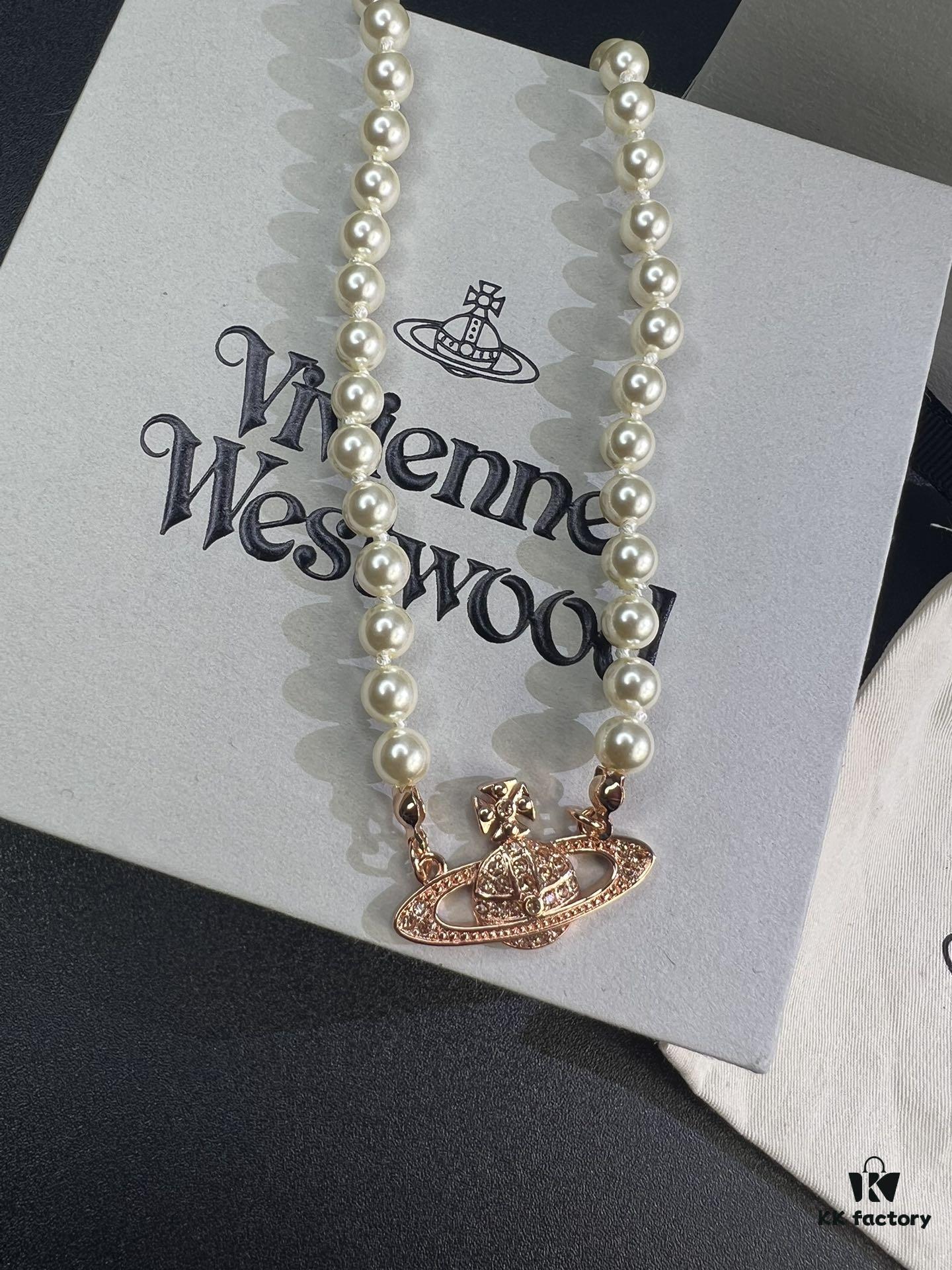 West Queen Rose Gold Saturn Pearl Necklace