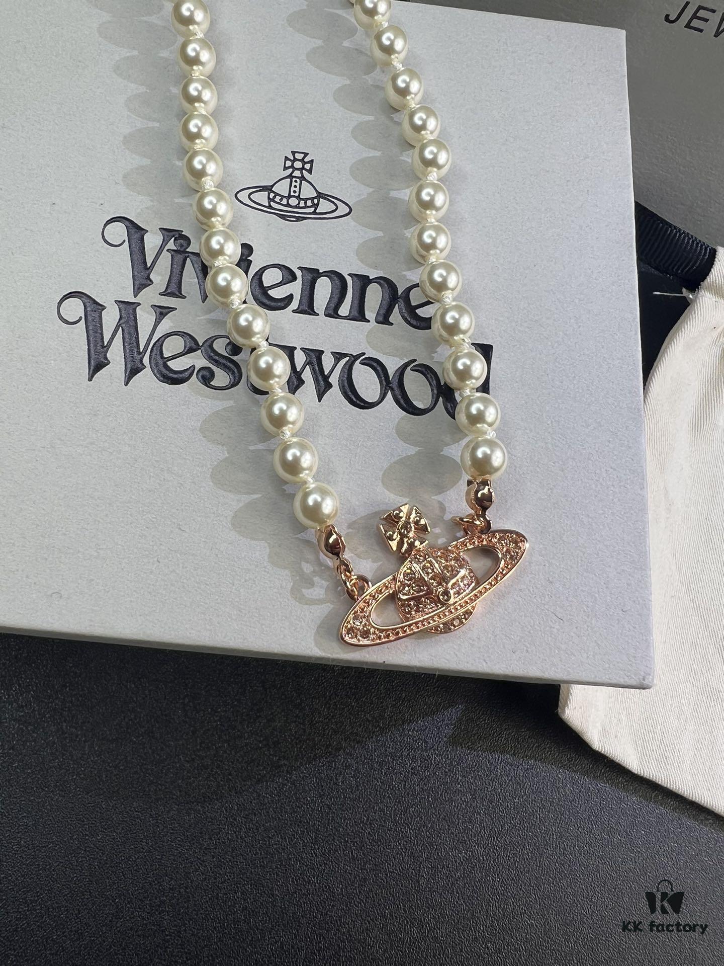 West Queen Rose Gold Saturn Pearl Necklace