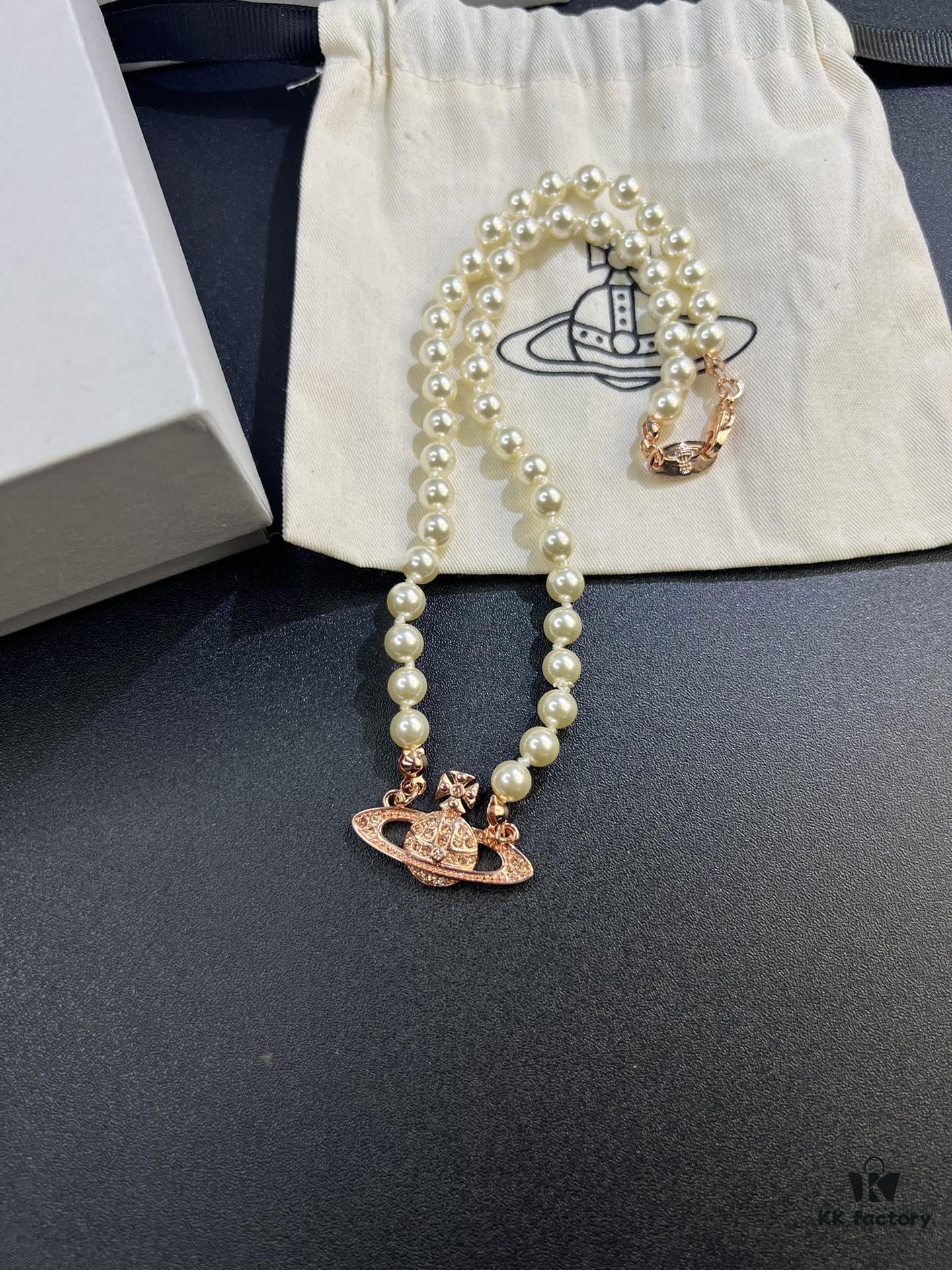 West Queen Rose Gold Saturn Pearl Necklace