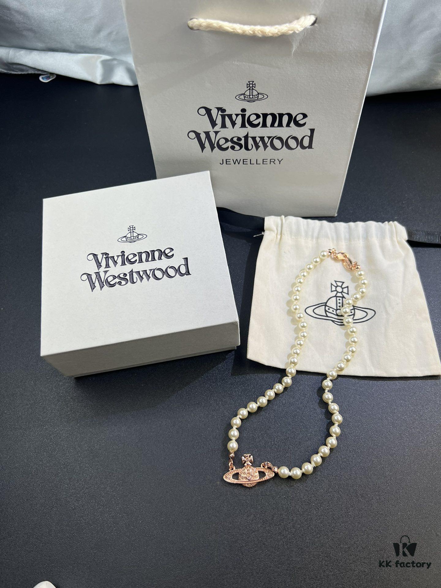 West Queen Rose Gold Saturn Pearl Necklace