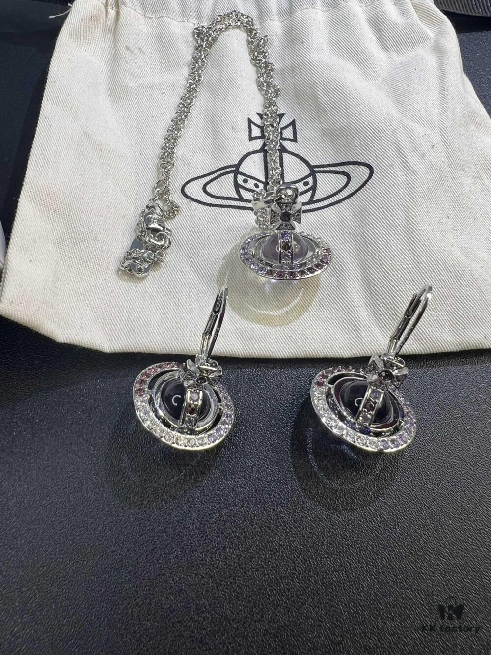 West Queen Purple Gradient Track Ball Necklace and Earrings Set