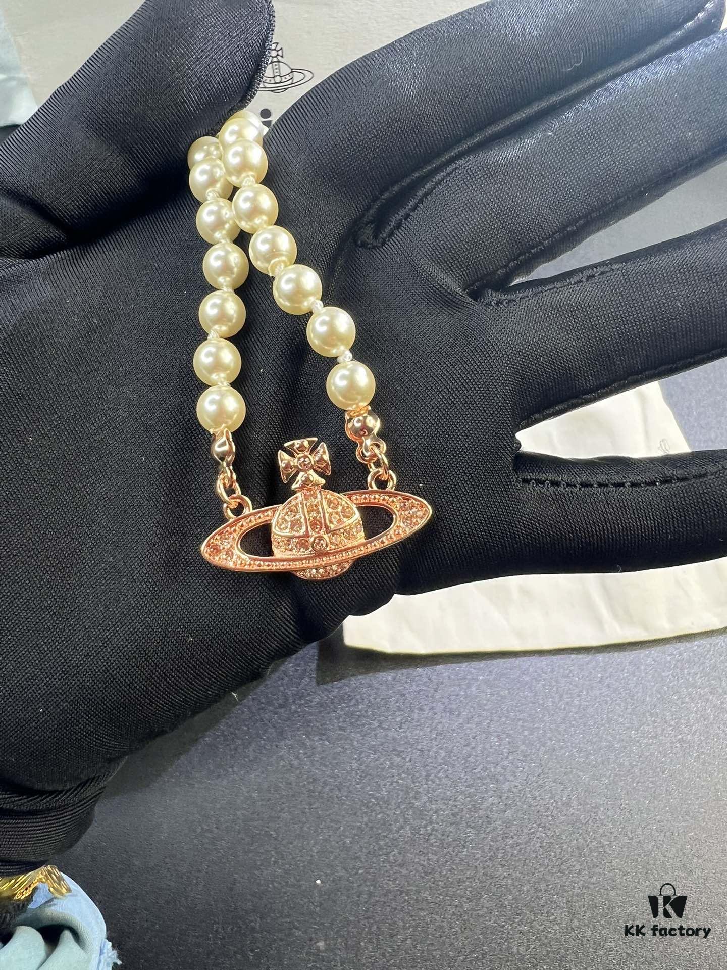 West Queen Rose Gold Saturn Pearl Necklace