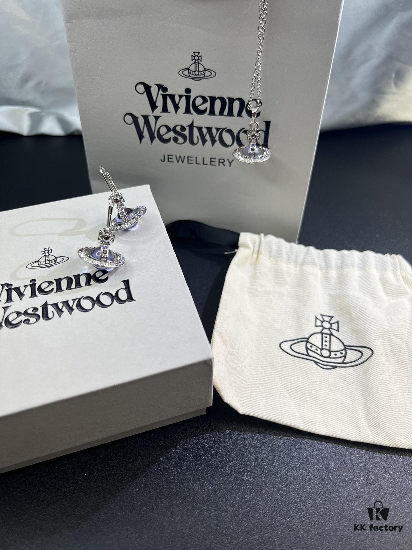 West Queen Purple Gradient Track Ball Necklace and Earrings Set