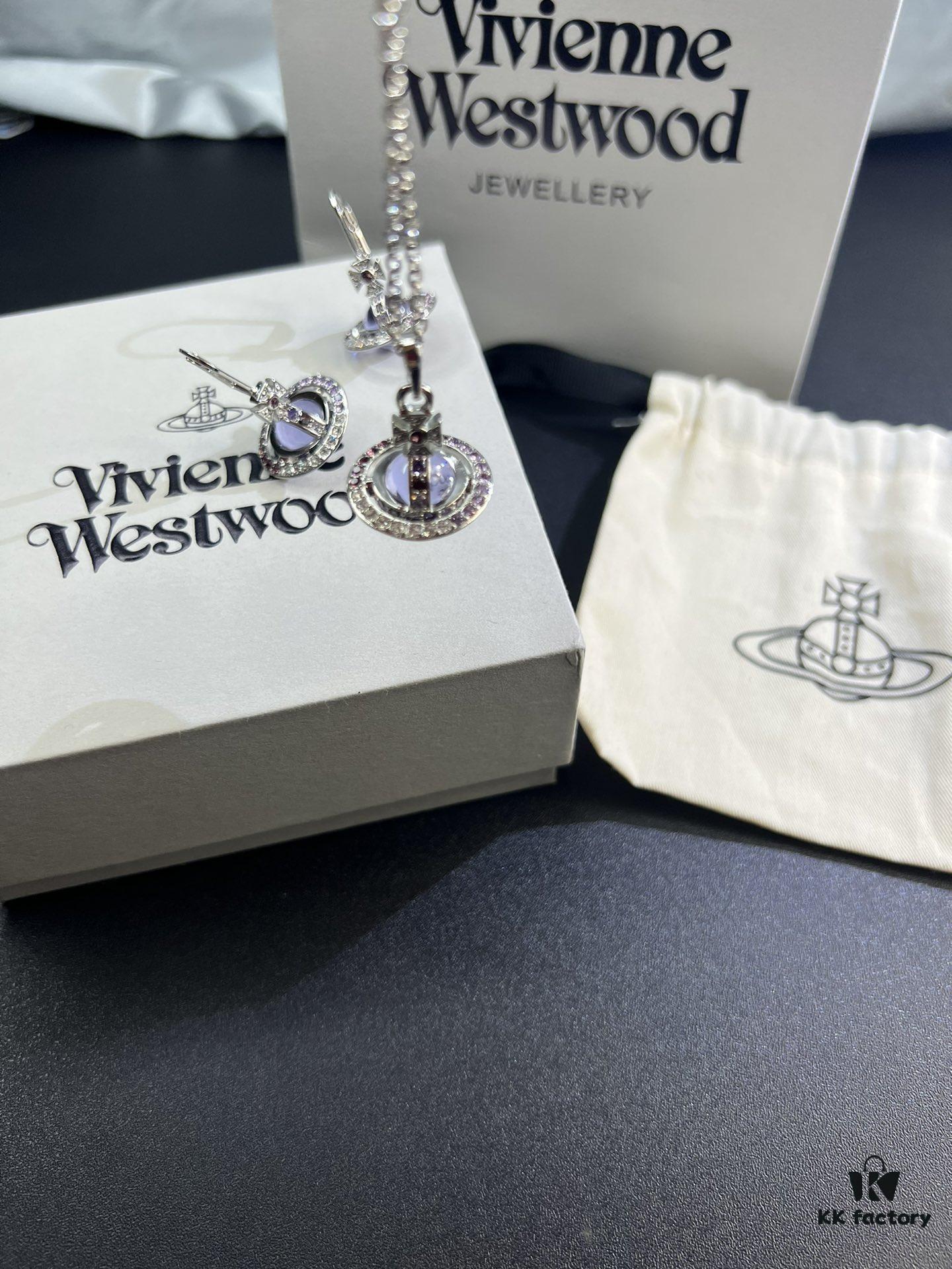 West Queen Purple Gradient Track Ball Necklace and Earrings Set