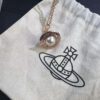 West Queen Rose Gold Pearl Pink Diamond Saturn Necklace