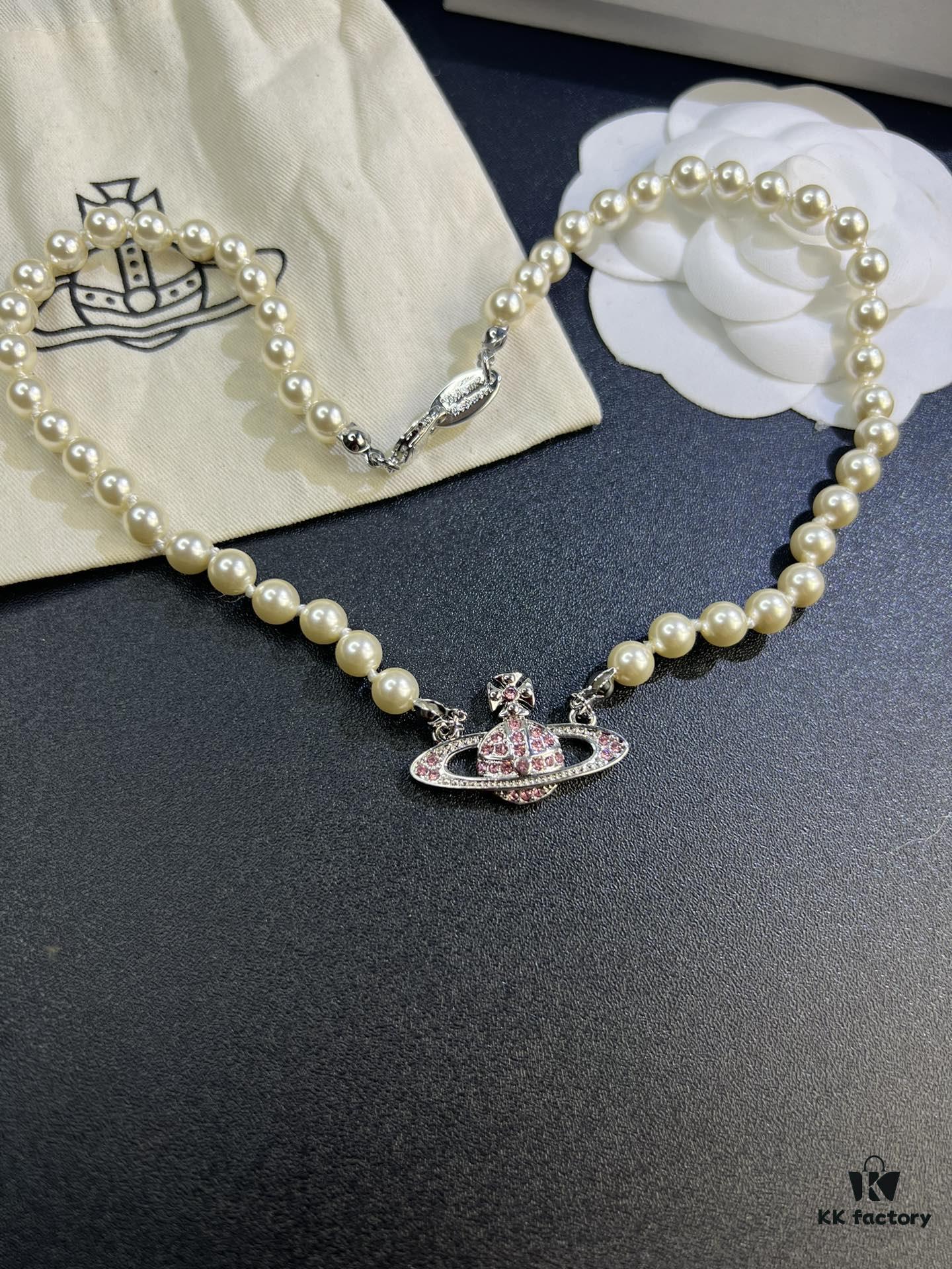 West Grandma Pink Diamond Saturn Pearl Necklace In Stock