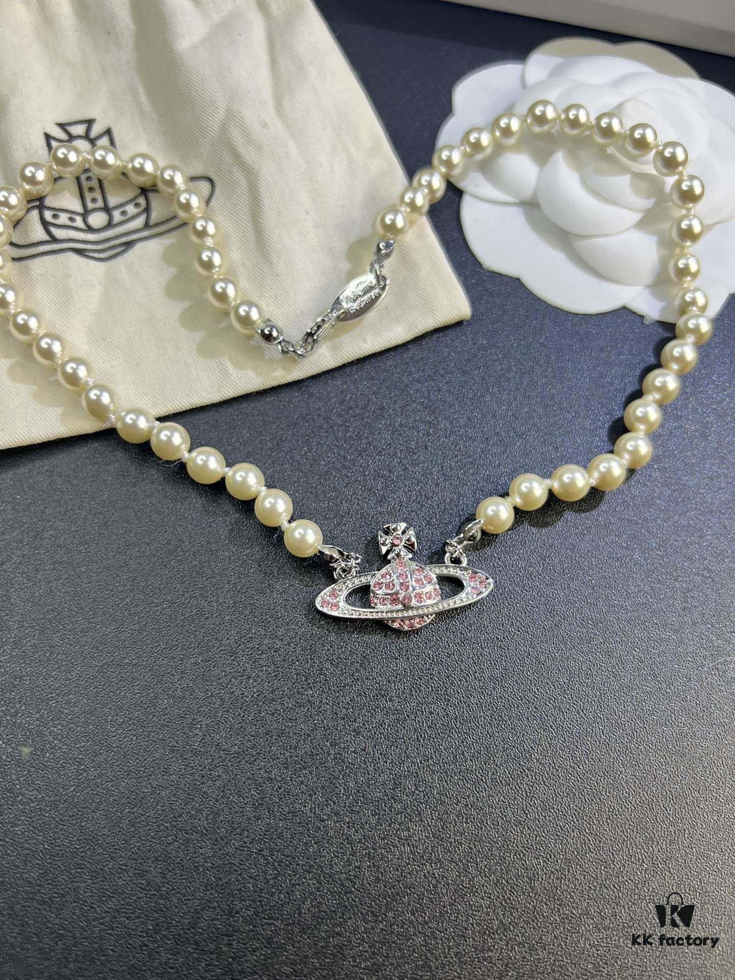 West Grandma Pink Diamond Saturn Pearl Necklace In Stock