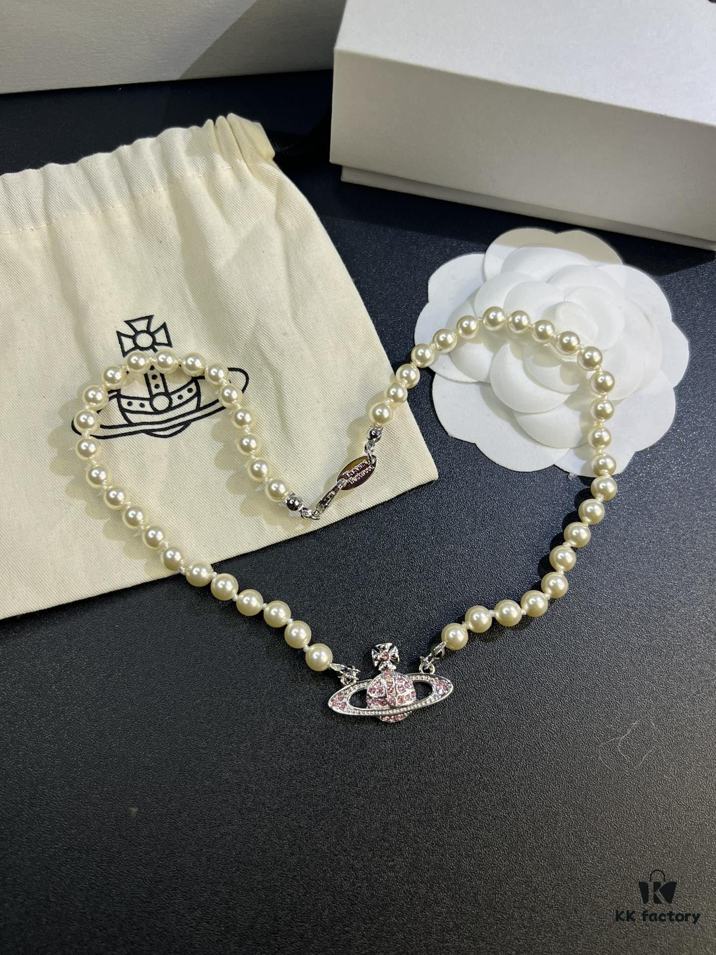 West Grandma Pink Diamond Saturn Pearl Necklace In Stock