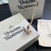 West Queen Rose Gold Pearl Pink Diamond Saturn Necklace