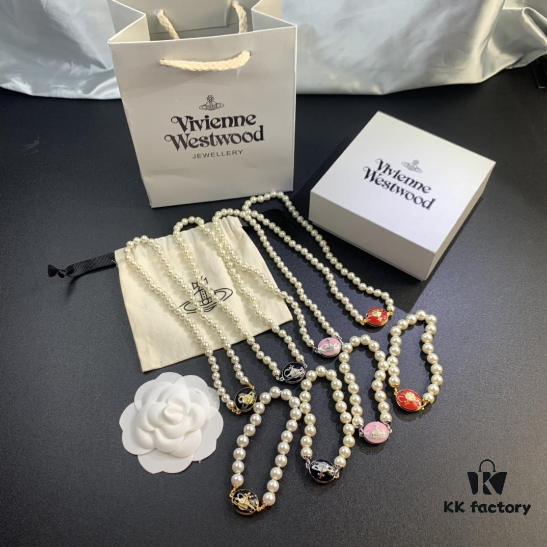 West Grandma Magnetic Saturn Pearl Necklace and Bracelet Set Available in 4 Colors