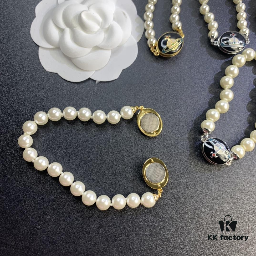 West Grandma Magnetic Saturn Pearl Necklace and Bracelet Set Available in 4 Colors