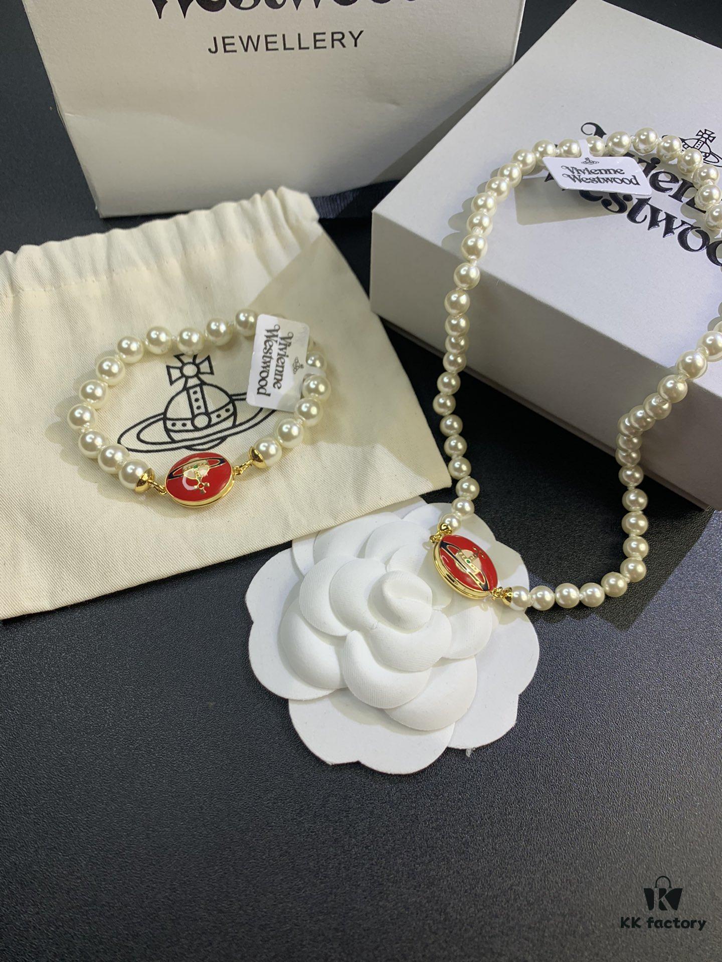 West Grandma Magnetic Saturn Pearl Necklace and Bracelet Set Available in 4 Colors