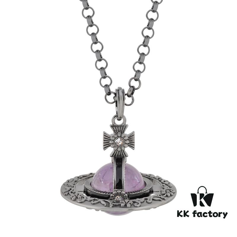 Vivienne Westwood Large Vintage Silver 3D Carved Necklace - Amethyst