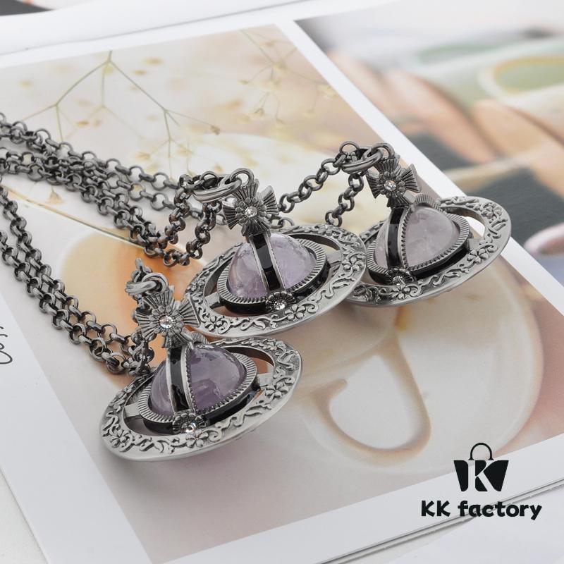 Vivienne Westwood Large Vintage Silver 3D Carved Necklace - Amethyst