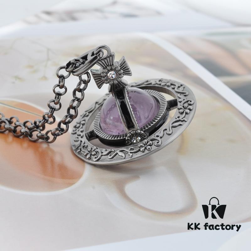 Vivienne Westwood Large Vintage Silver 3D Carved Necklace - Amethyst