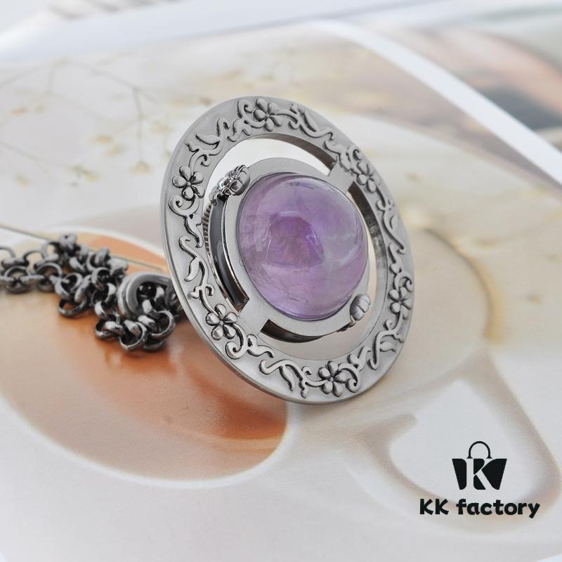 Vivienne Westwood Large Vintage Silver 3D Carved Necklace - Amethyst