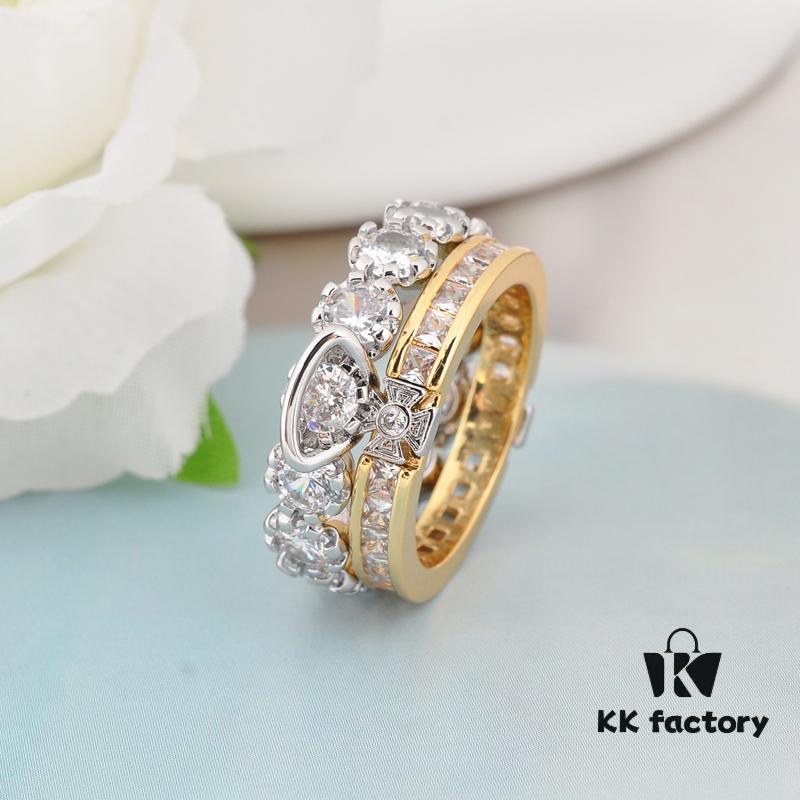 Westminster Double Layer Saturn Ring with Big Zircon - Gold