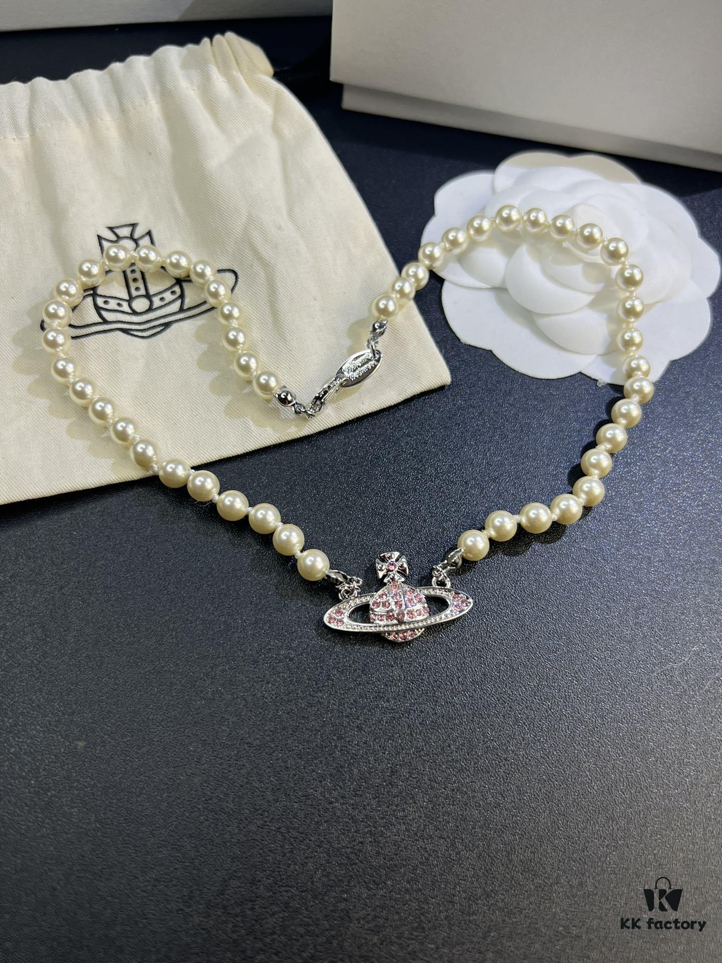 West Grandma Pink Diamond Saturn Pearl Necklace In Stock