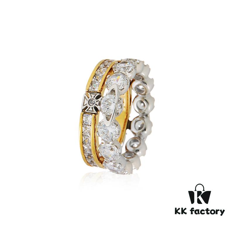 Westminster Double Layer Saturn Ring with Big Zircon - Gold