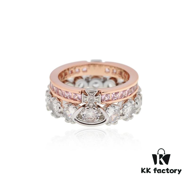 Westminster Double Layer Large Diamond Saturn Ring - Rose Gold