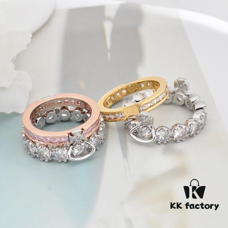 Westminster Double Layer Large Diamond Saturn Ring - Rose Gold