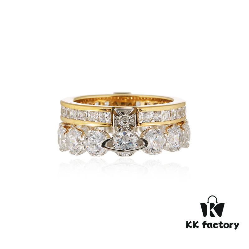 Westminster Double Layer Large Diamond Saturn Ring - Rose Gold