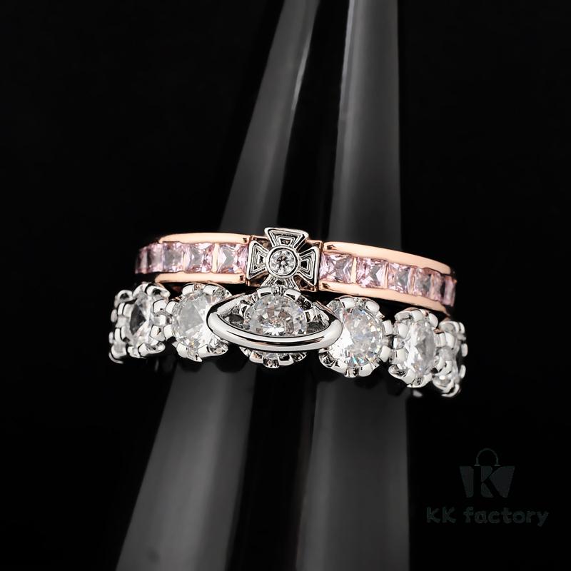 Westminster Double Layer Large Diamond Saturn Ring - Rose Gold