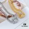 West Queen Full Diamond Magnetic Single-Layer P-Corner Chain Necklace - Gold