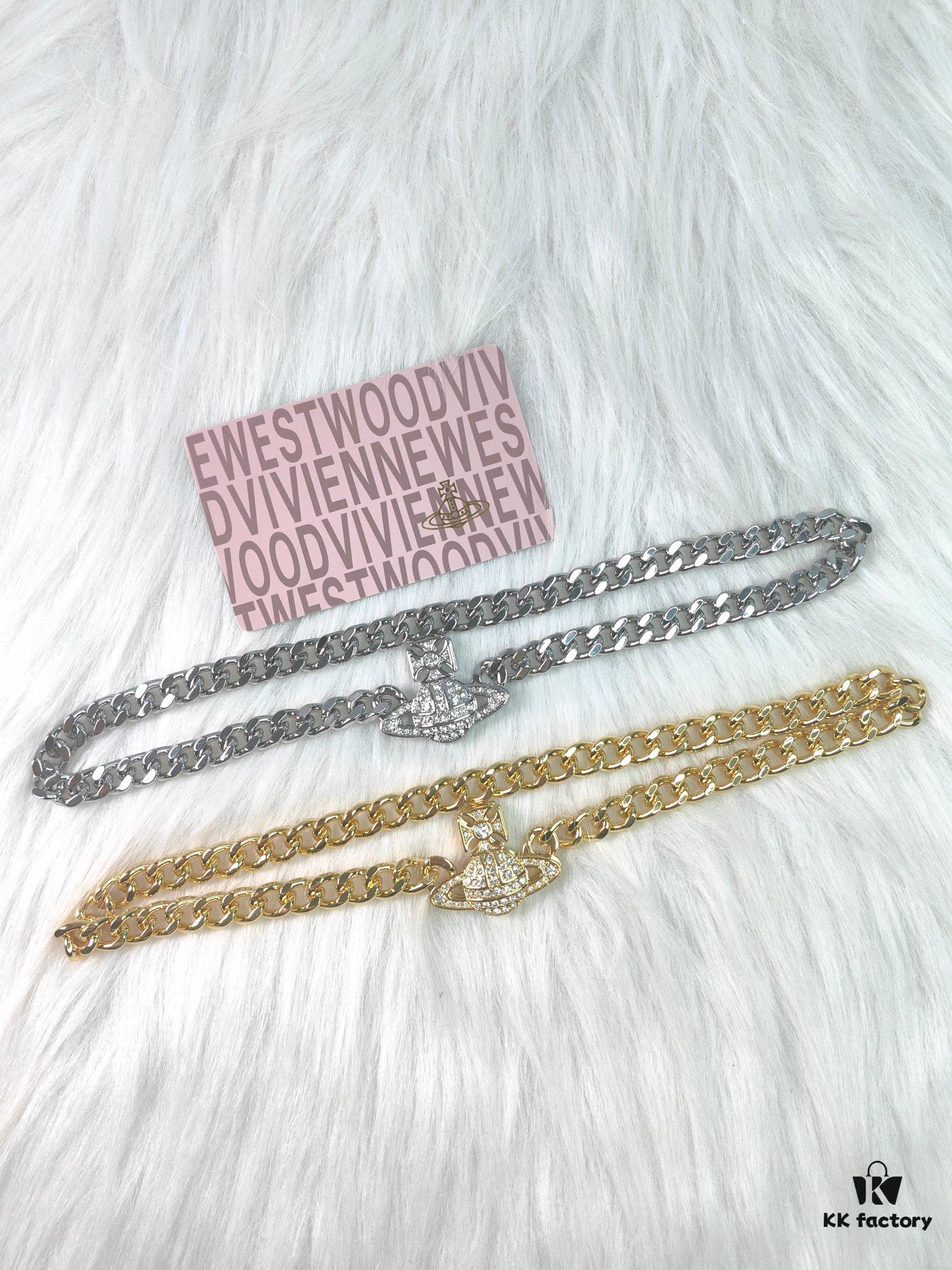 West Grandma Full Diamond Magnetic Single-Layer P-Shaped Link Necklace - White Gold Color