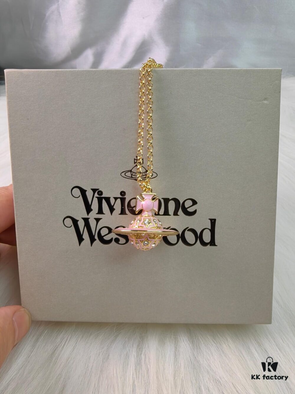 Vivienne Westwood Pink 3D Planet Sparkling Rhinestone Necklace
