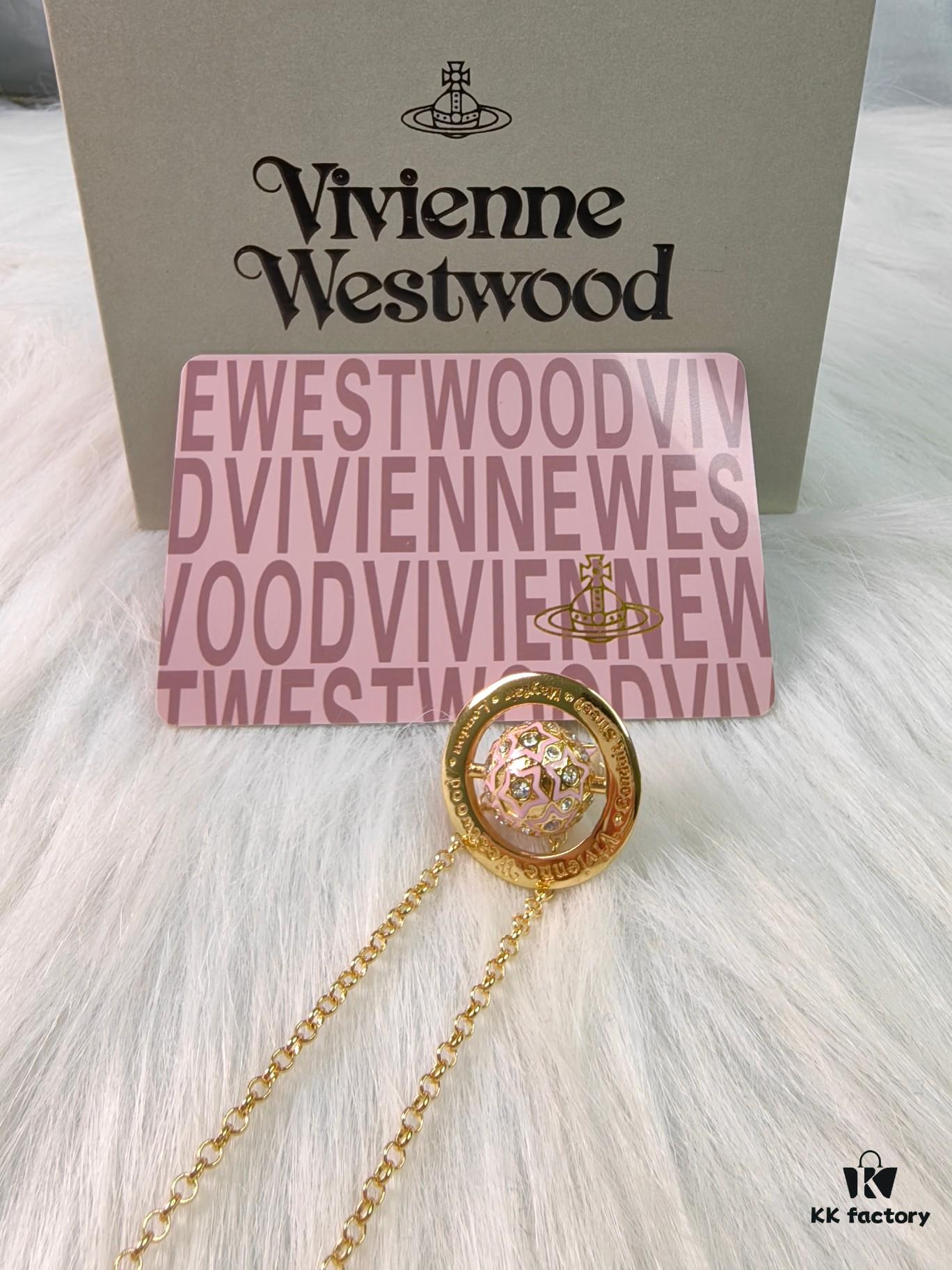Vivienne Westwood Pink 3D Planet Sparkling Rhinestone Necklace