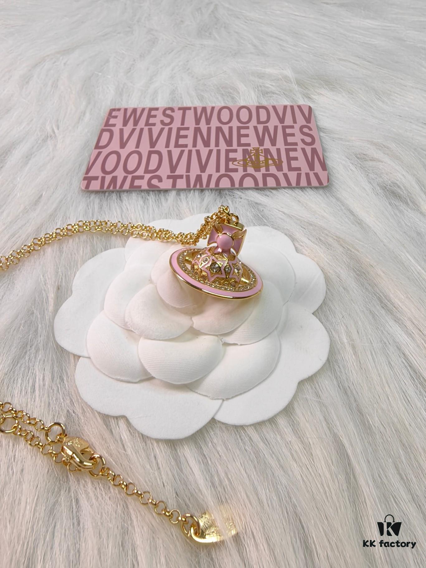 Vivienne Westwood Pink 3D Planet Sparkling Rhinestone Necklace