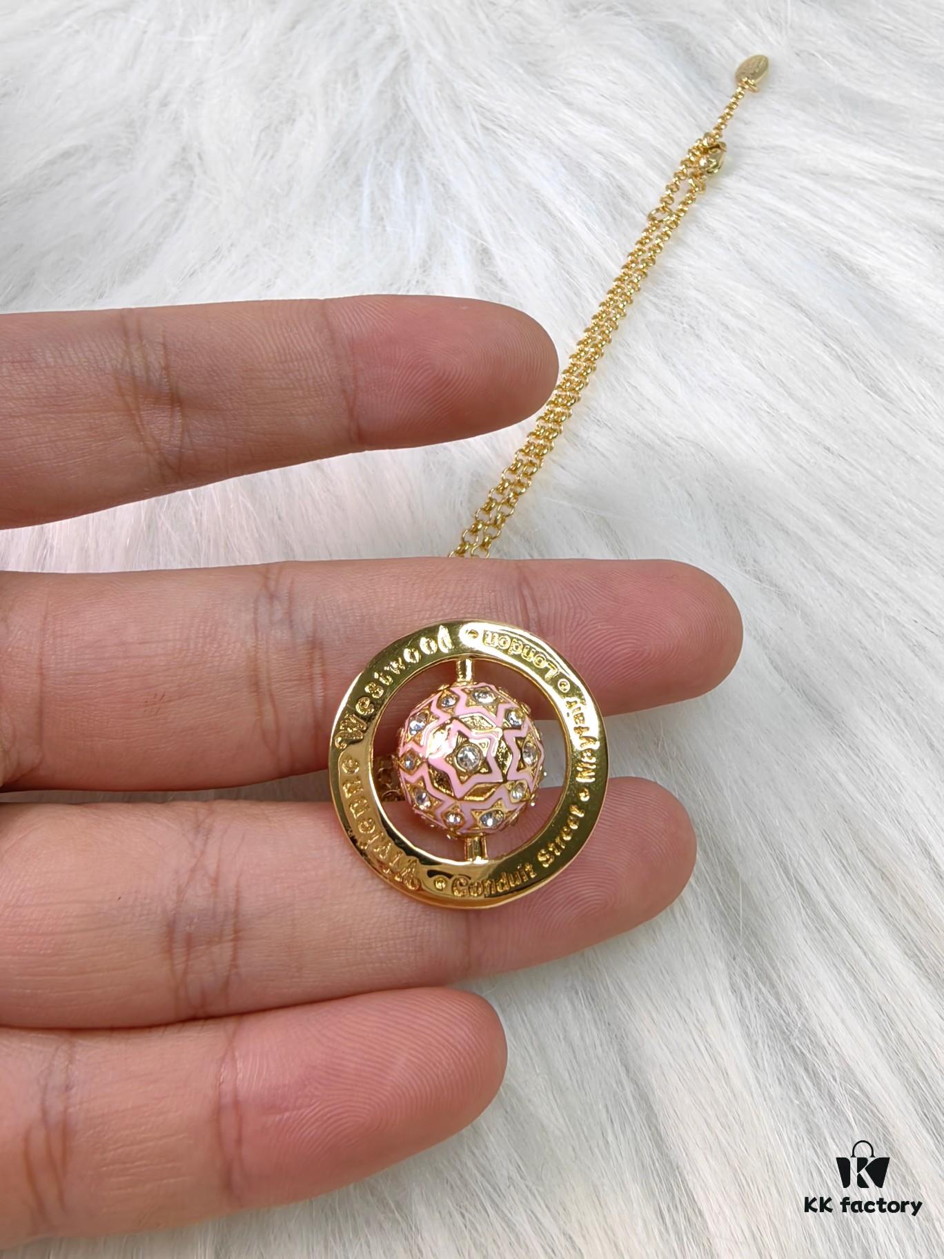 Vivienne Westwood Pink 3D Planet Sparkling Rhinestone Necklace