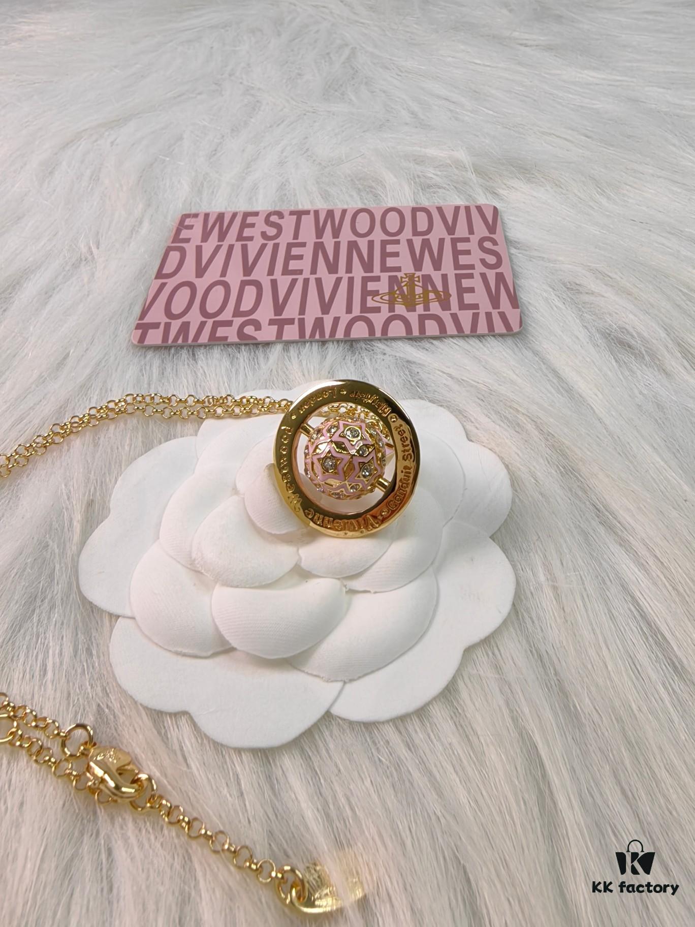 Vivienne Westwood Pink 3D Planet Sparkling Rhinestone Necklace