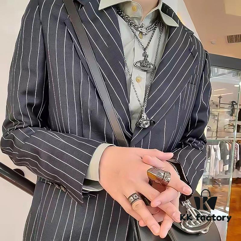 West Grandma Full Diamond Magnetic Single-Layer P-Shaped Link Necklace - White Gold Color