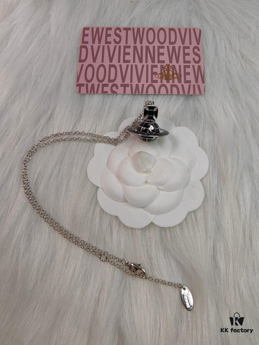 Westminster Globe Necklace in White Gold with Black Accents