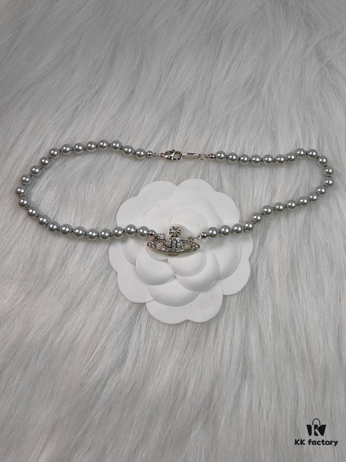 West Grandma Gray Pearl Saturn Necklace Available in Stock