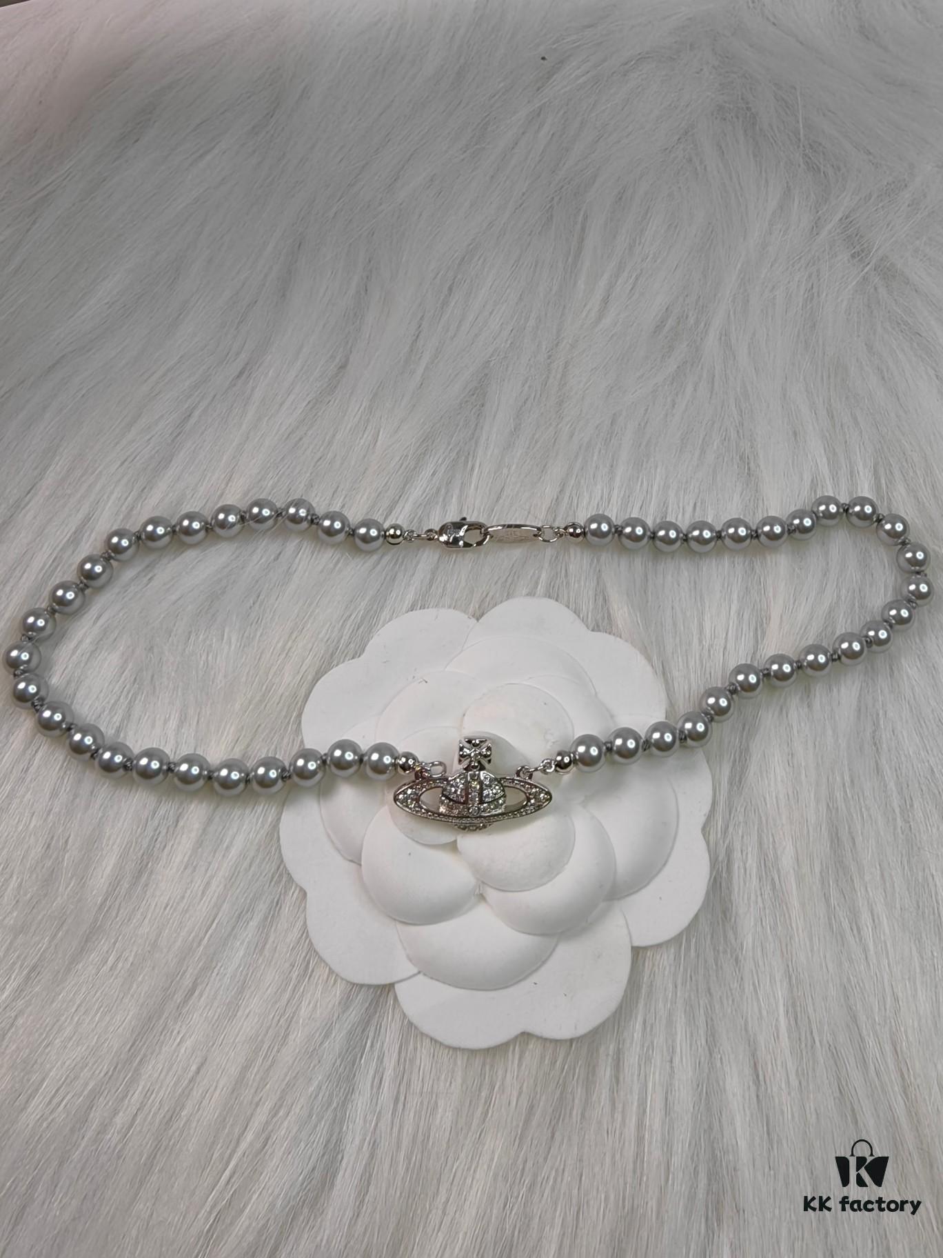 West Grandma Gray Pearl Saturn Necklace Available in Stock