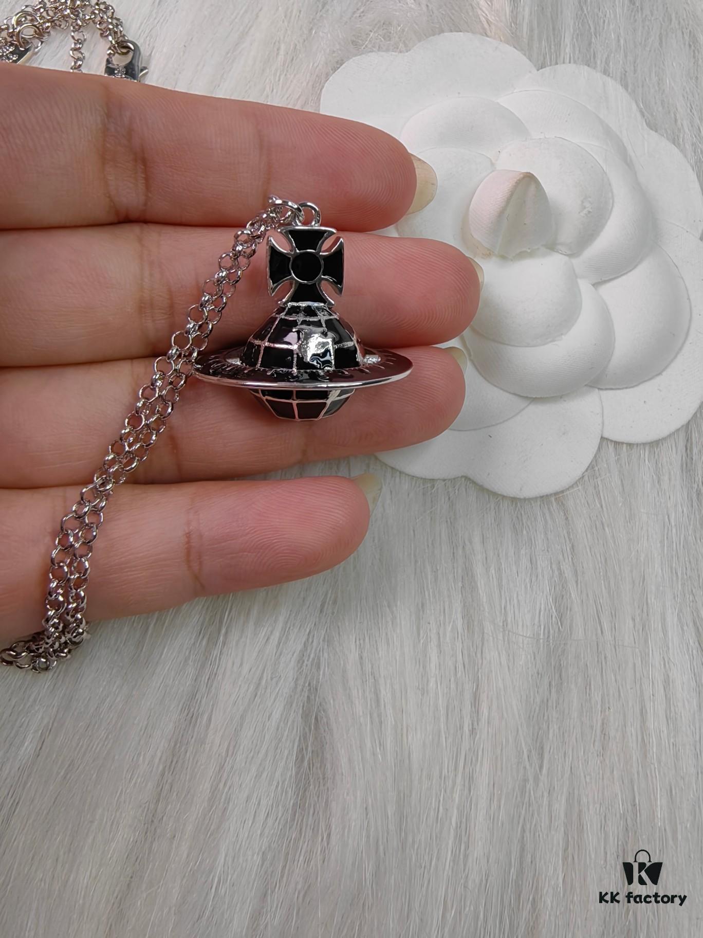 Westminster Globe Necklace in White Gold with Black Accents