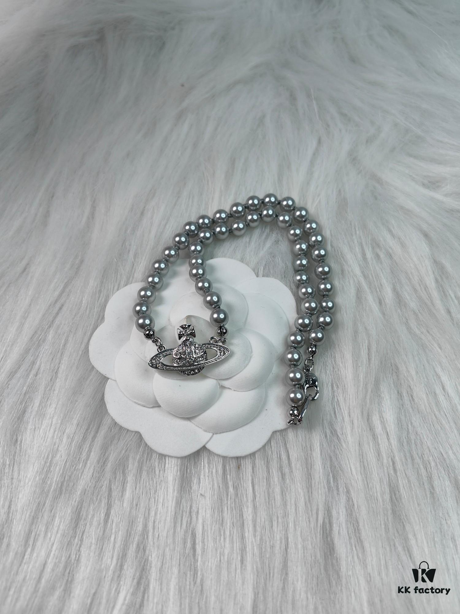 West Grandma Gray Pearl Saturn Necklace Available in Stock