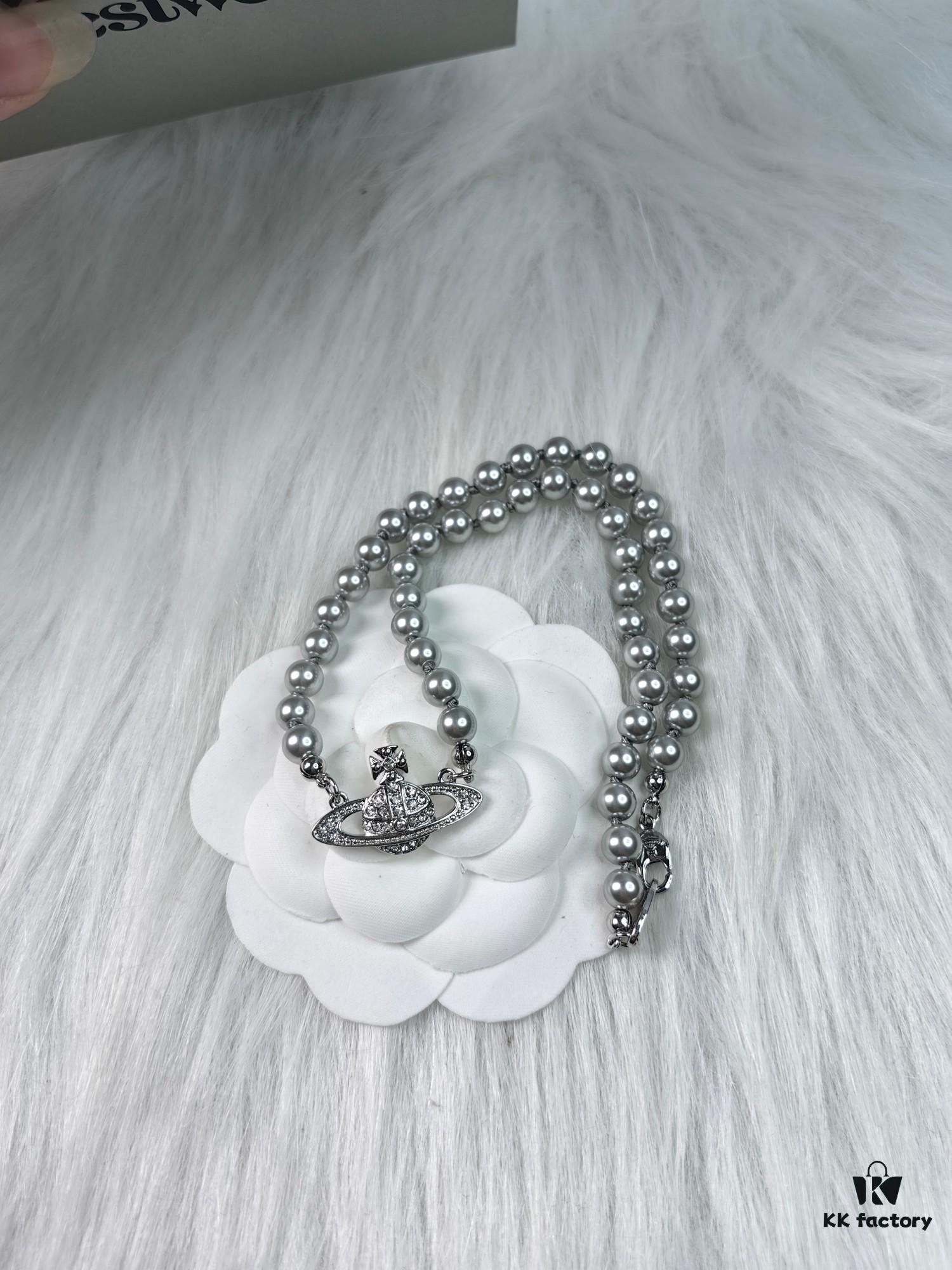 West Grandma Gray Pearl Saturn Necklace Available in Stock